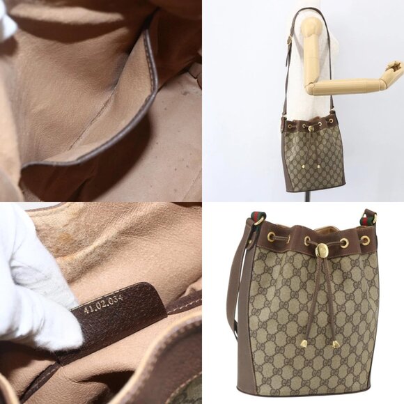 GUCCI GG Supreme Web Sherry Line Bag PVC Beige Gold 41 02 034 Auth BA8181 - Picture 15 of 15